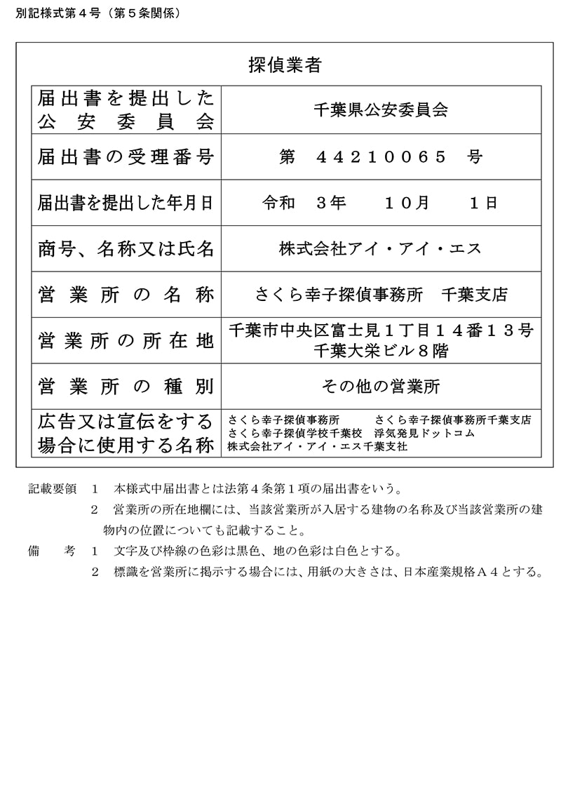 千葉支店の探偵業標識のキャプチャ