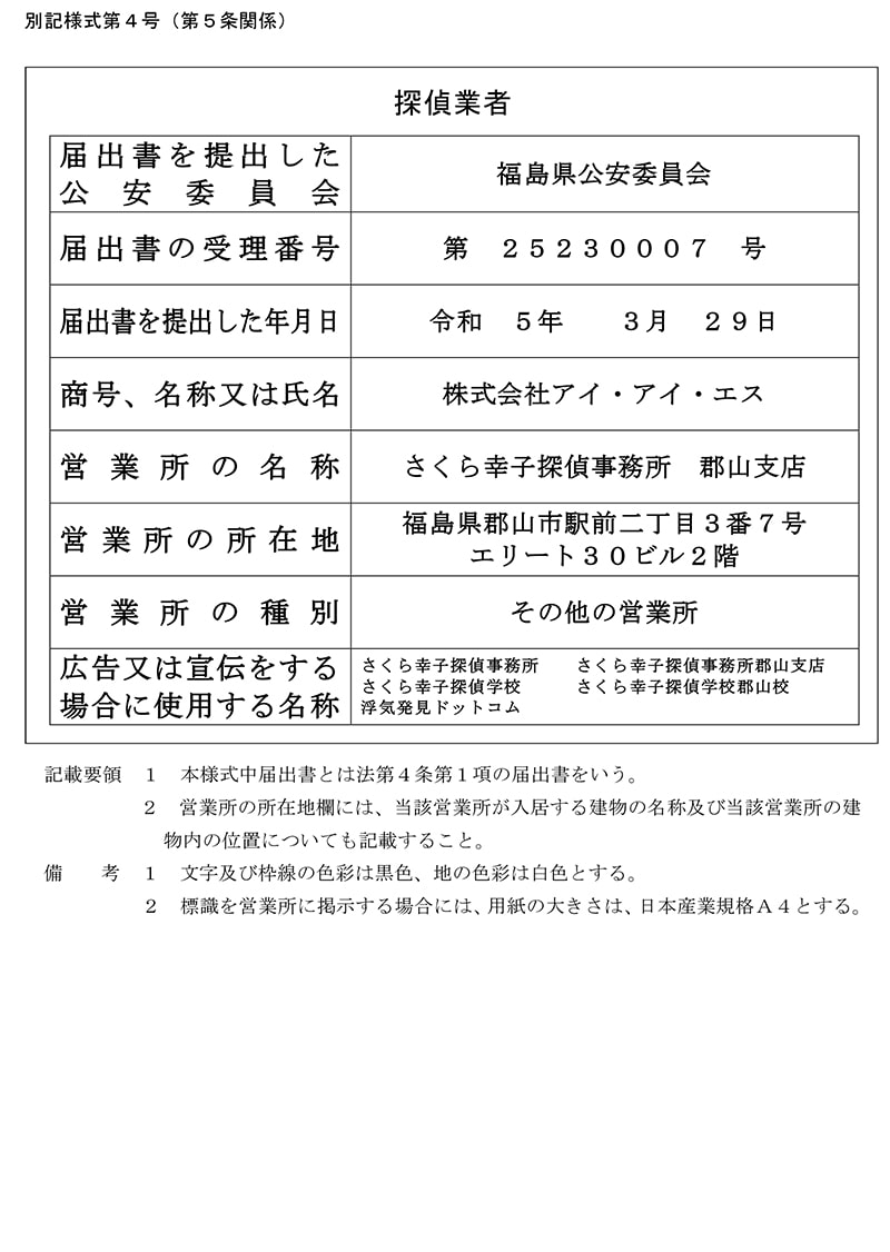 郡山支店の探偵業標識のキャプチャ