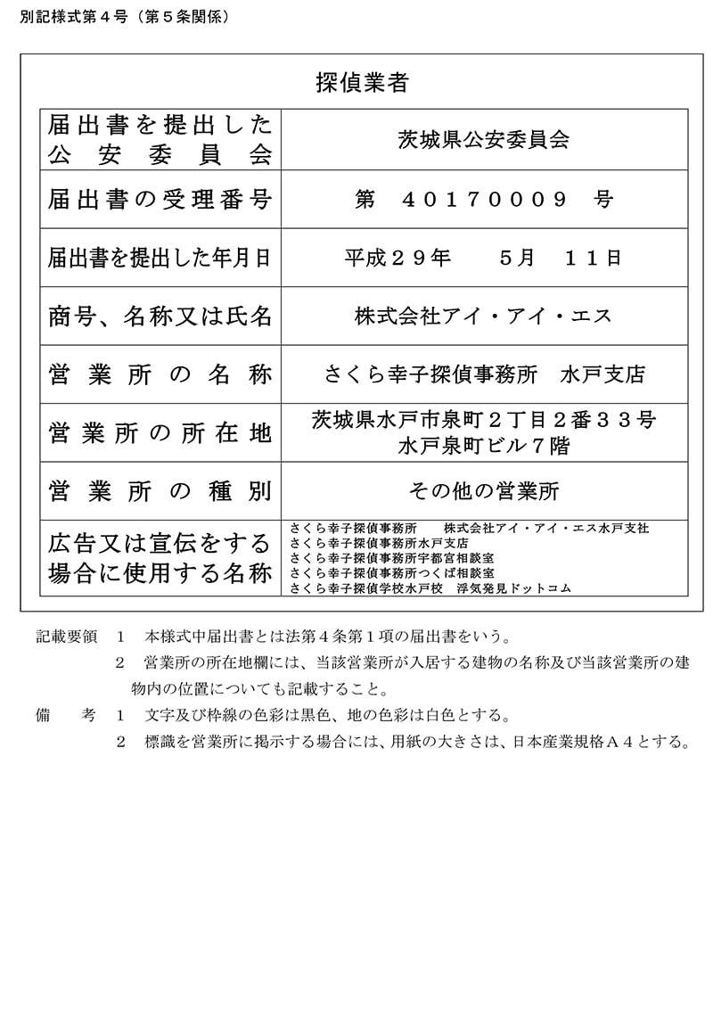 水戸支店の探偵業標識のキャプチャ