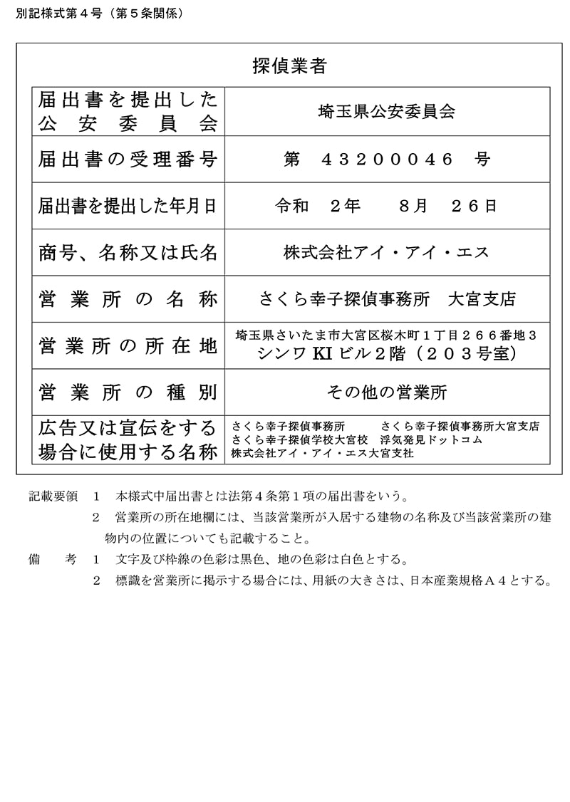 大宮支店の探偵業標識のキャプチャ