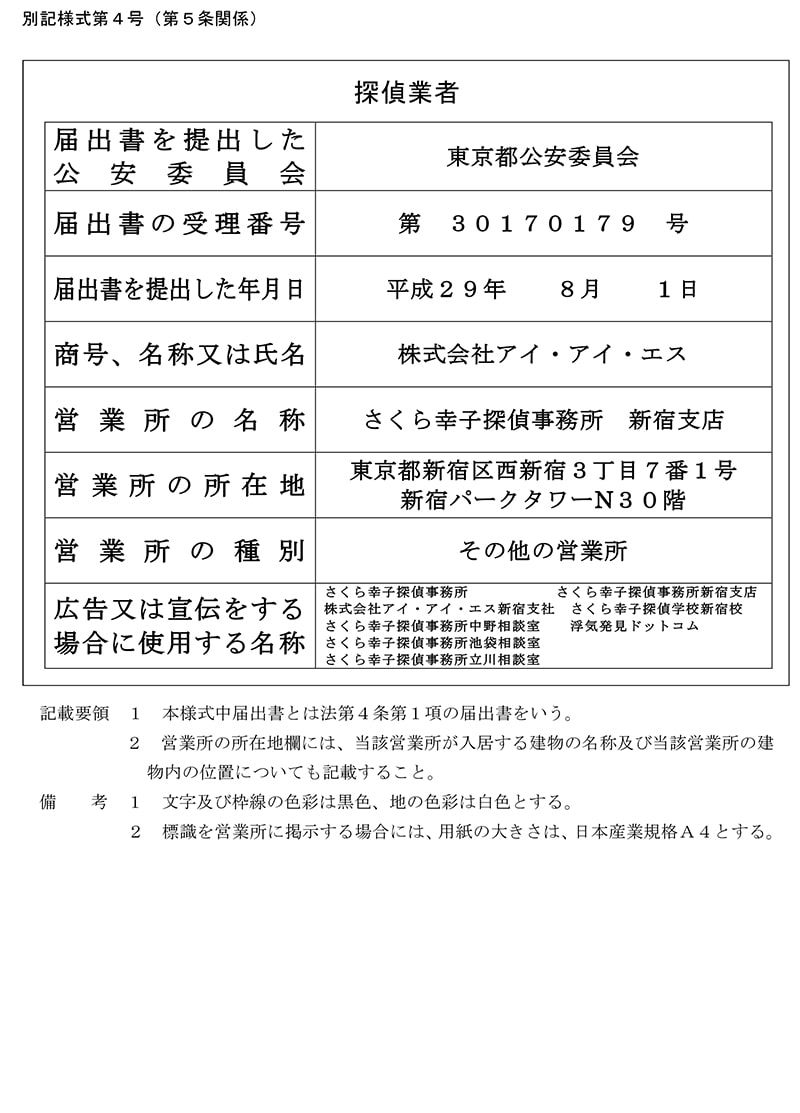 新宿支店の探偵業標識のキャプチャ